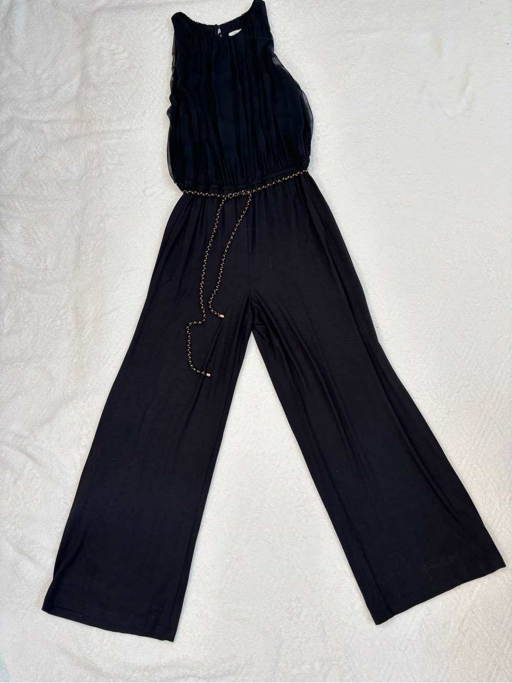 Trina Turk Black Sleeveless Wide-Leg Jumpsuit with Chain Belt